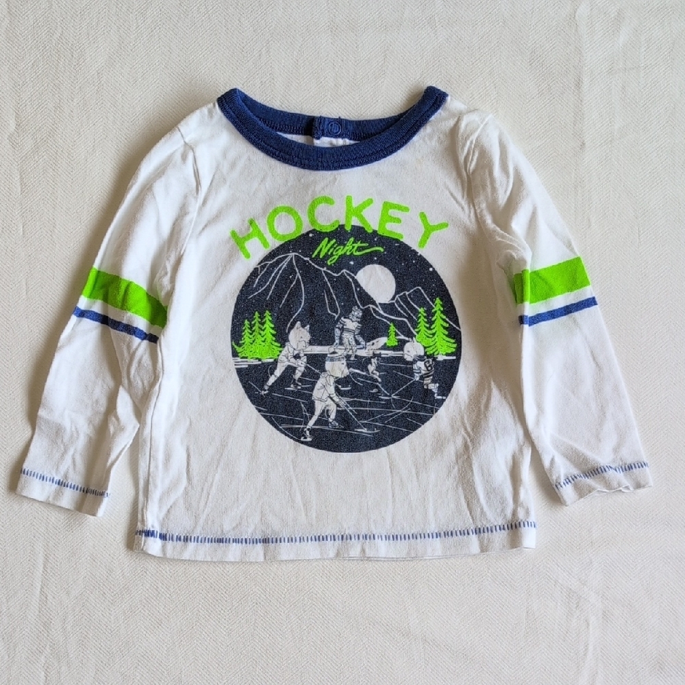 joe fresh hockey graphic cotton long sleeve shirt white 6-12 months baby